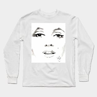 Beautiful - Portrait of a Woman in Charcoal Long Sleeve T-Shirt